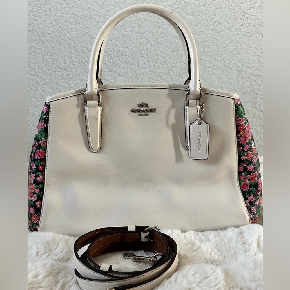 Coach White Satchel with Floral Accents